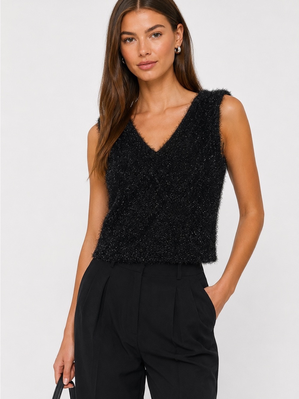 Simone Rocha Black Sparkle V-Neck Crop Top